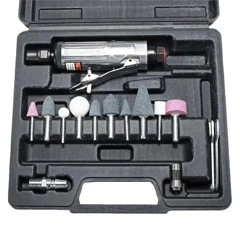 16Pcs/Set 1/4 Inch Car Air Compressor 90psi Grinder Machine Tirel Rotary Stone Tool Kit High-speed Polishing Pneumatic Tool