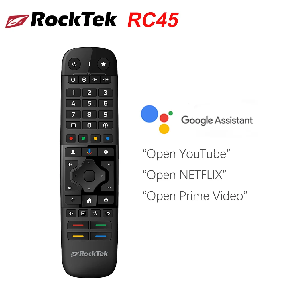 Control remoto por voz inalámbrico RockTek RC45 compatible con dispositivos Google TV como RockTek G2 GX1 GT1 TVBox GB1 KICKPI MECOOL HOMATICS
