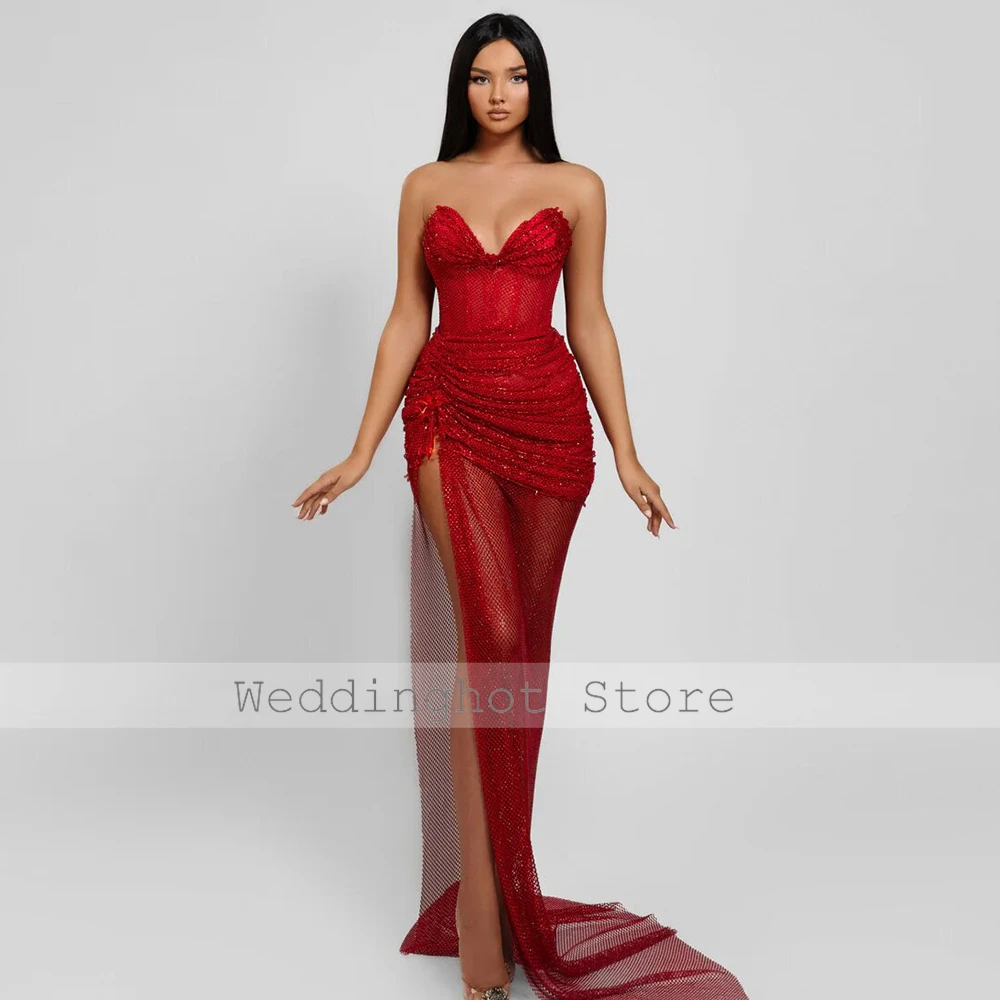 Luxury Sexy Evening Dresses Tulle Pleat Beading Clubbing Sheath Sweetheart Bespoke Occasion Gown Dresses Long	 Gowns 2024