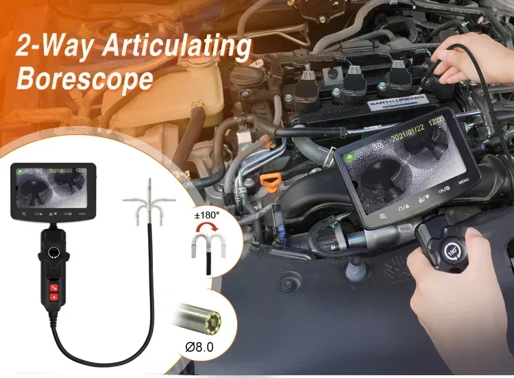 Professional Engine Check Videoscope Inspection Camera Bi-directional Control For Auto Moto Maintenance Articulating Borescope