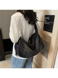 Retro Washed Large Capacity Slant Crossbody Bag Denim Single Shoulder Bag for Class Versatile Japanese Style Messenger Bag