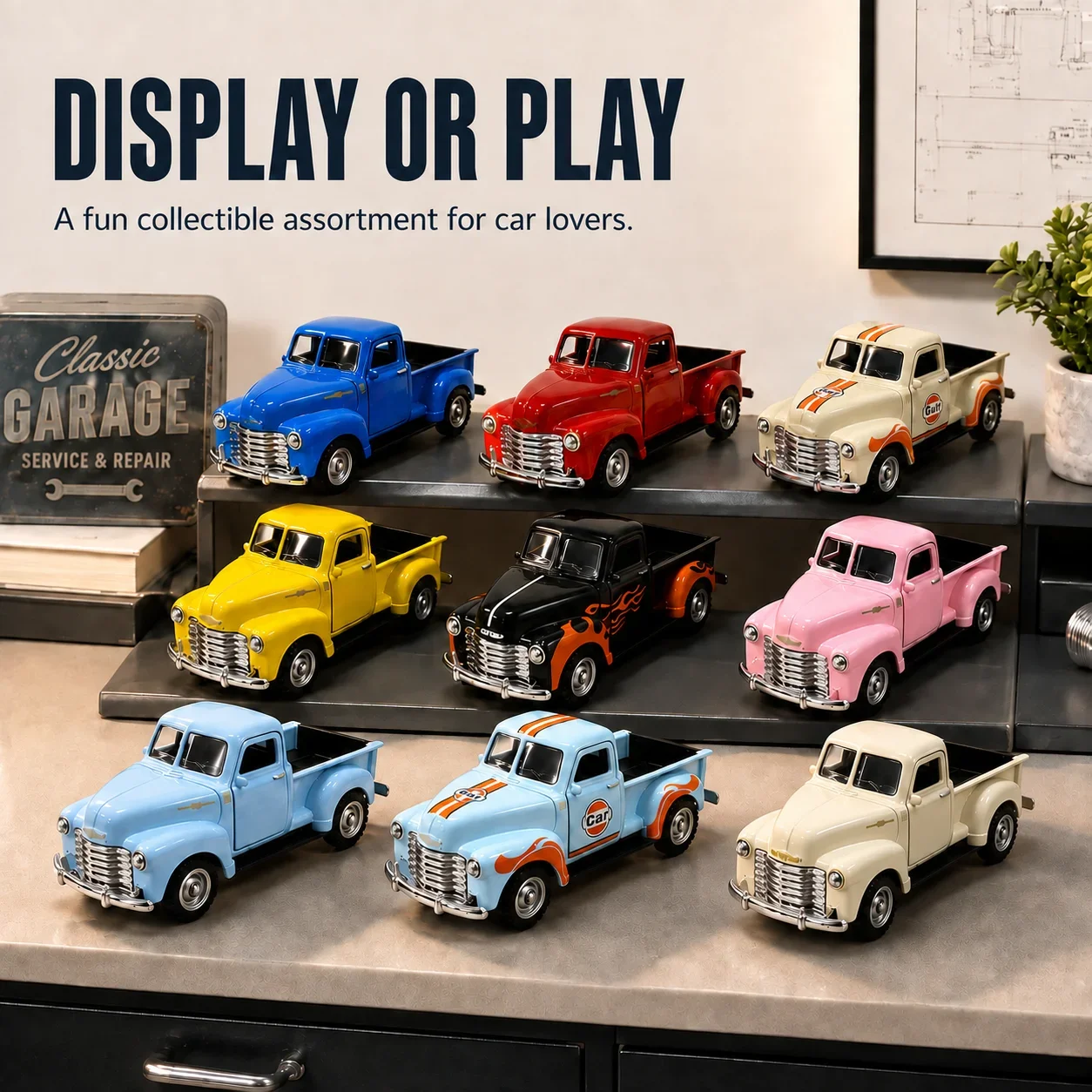 MQUDUO Alloy Pull Back Pickup Truck Toy, Classic Retro Model Car with Opening Doors Tailgate and Color Options, Gift for Aldult