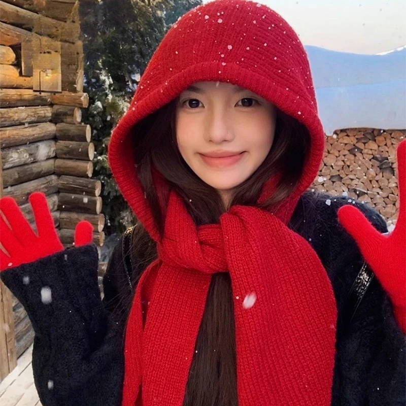 Cagoule coréenne pour femmes, Skullies, chapeau, écharpe, une pièce, épaisse, chaude, Protection du cou, accessoires d'hiver, loi tricotée