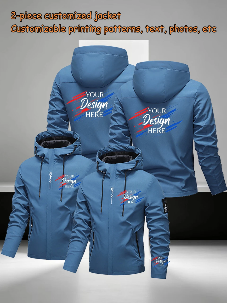 Two piece custom jacket with customized chest/cuffs/back area, lightweight and durable, suitable for outdoor commuting
