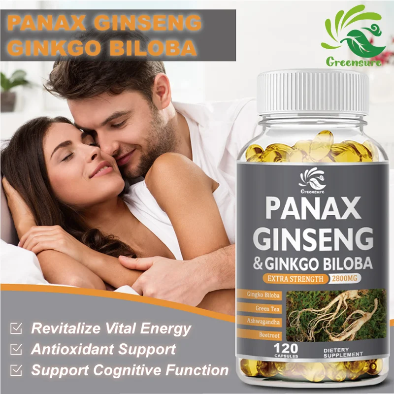 Panax Ginseng & Ginkgo Biloba-Kapseln für Energie-Stiamina und Gehirnentheugen mit Ashwagandha