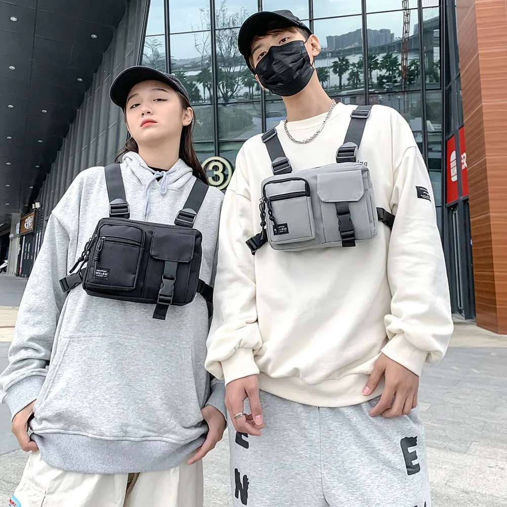 Men Hip-Hop Chest Bag Outdoor Oxford Tactical Streetwear Vest Chest Rig Bags Women Functional Waistcoat Chest Utility Pack Vest