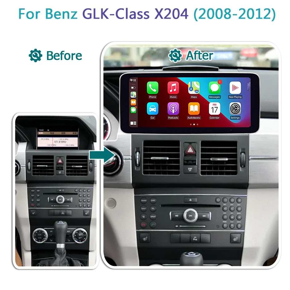 Drahtloser Carplay Android 14 Auto-Stereo-Bildschirm für Mercedes Benz GLK-Klasse X204 2008–2012, Autoradio, Multimedia-Player, GPS, 4G, LTE – Detail 1