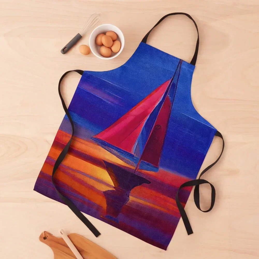 

Sunset Sail Apron For Man Haircut Chef Accessories for kitchen useful Kitchen New 2022 Year Apron