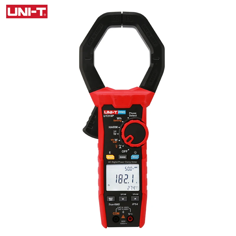 UNIT Digital Power Clamp Meter UT219P 1000A AC Pliers Ammeter True RMS Voltimeter 3 phase Power Factor Test Bluetooth IP54