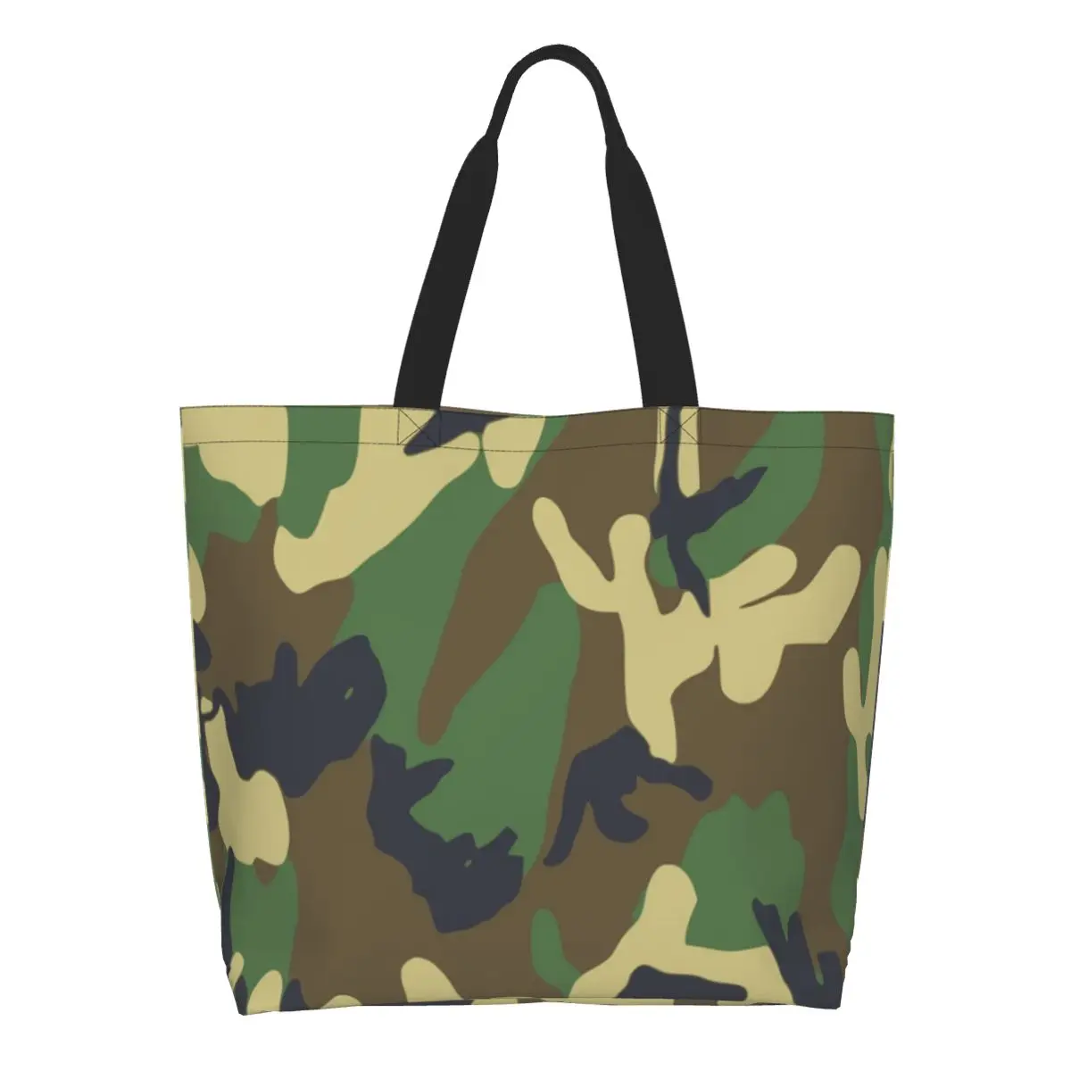 

Custom Kawaii Green And Brown Camo Print Shopping Tote Bag Reusable Military Army Camouflage Canvas Grocery Shopper Shoulder Bag