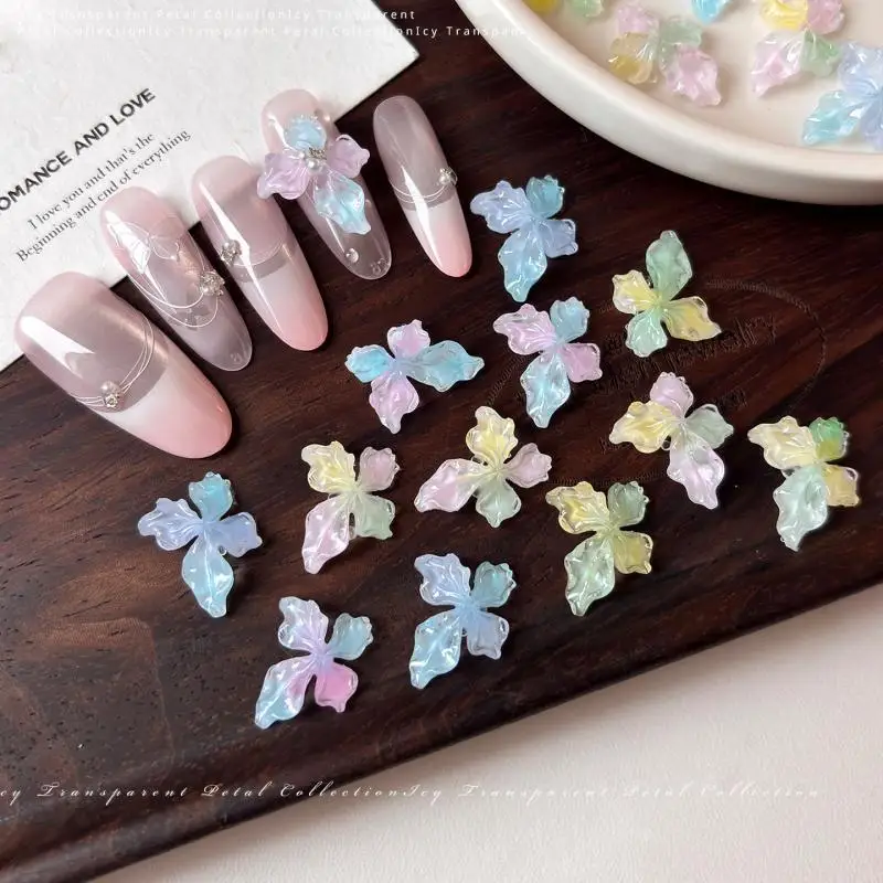 20Pcs Soft Carving Ice Crystal Flower Nail Accessories Summer Dopamine Gradient Soft Glue Lily Flower DIY Wearing Armor Decore