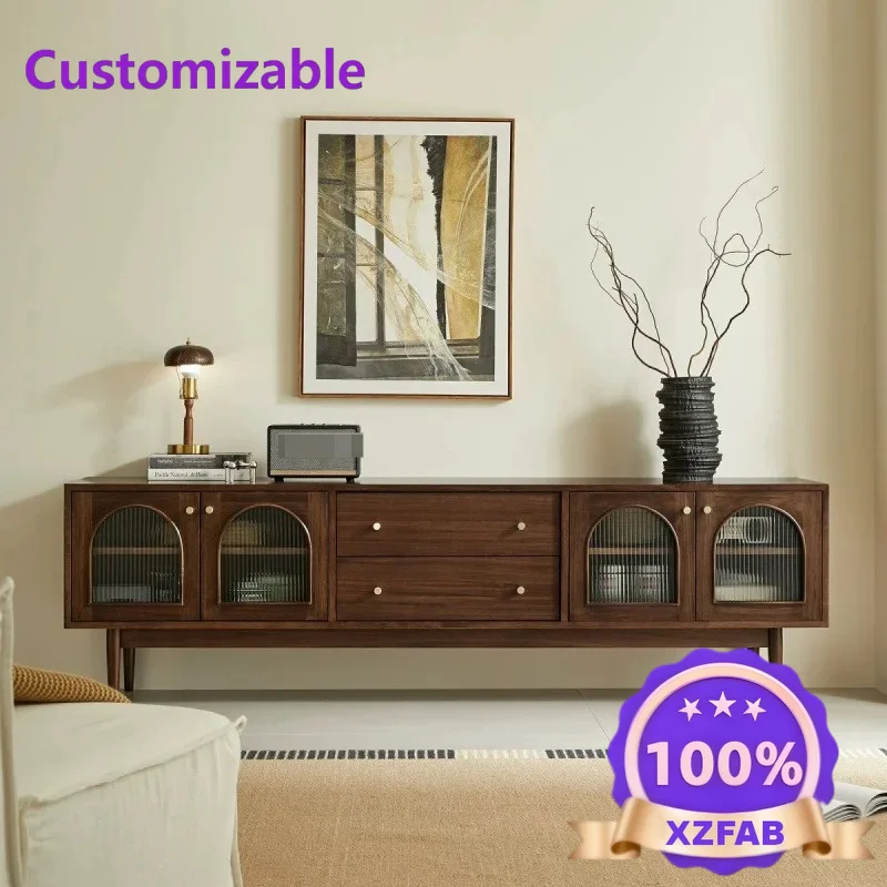 Factory Direct 2026 American simple Nordic small apartment solid wood TV cabinet retro glass locker living room furniture locker