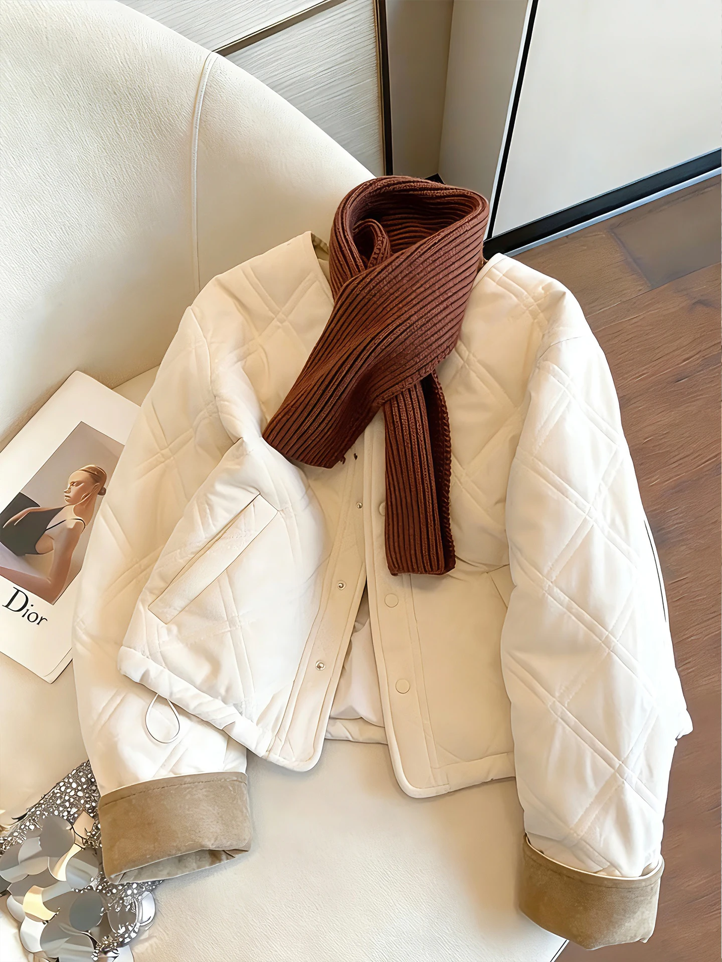 Slimming Loose Fit Lightweight Cotton Jaet round Ne Design Sensation Small ence ex Autumn Winter Faion Outerwear