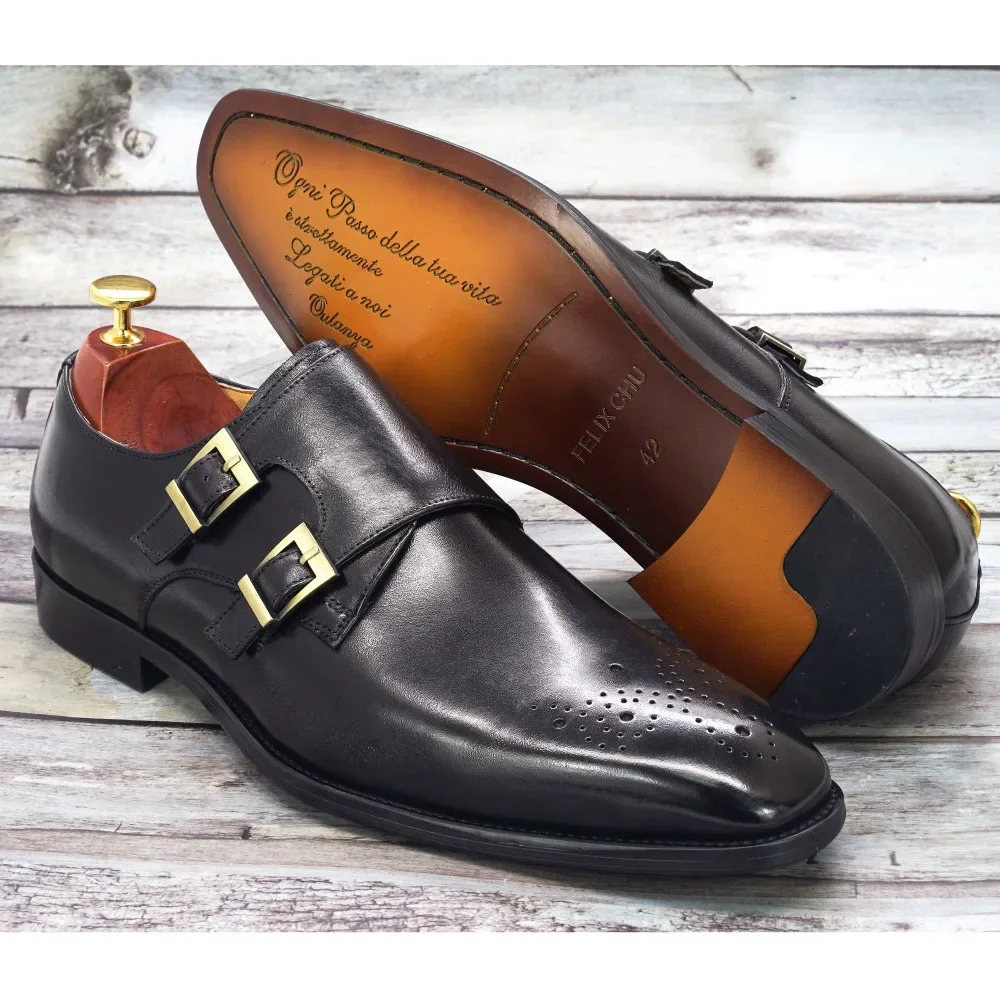 Double Monk Strap Oxford Shoes Mens Handmade Genuine Leather Buckle Men's Dress Shoes Formal Wedding Office for Men Footwear - Image 6