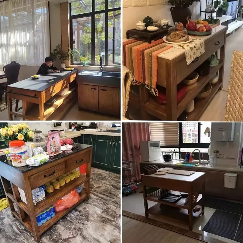 TAO  American solid wood retro locker mobile narrow dining side cabinet cooking table kitchen operation