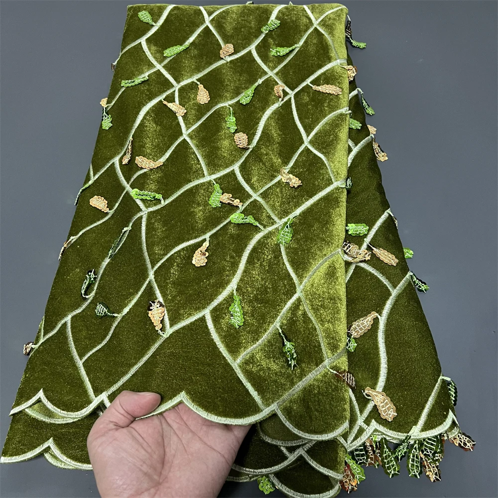 2025HighQuality African Nigerian velvet lace fabric Sequins Beads Guipure Sewing Wedding Party Dress Bridal Gown Material 5yards