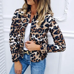 Women's Hot Style Baseball Uniform Fashion Leopard Print Loose Collar Zipper Cardigan Jacket Ladies Sport Jacket Tops Clothes