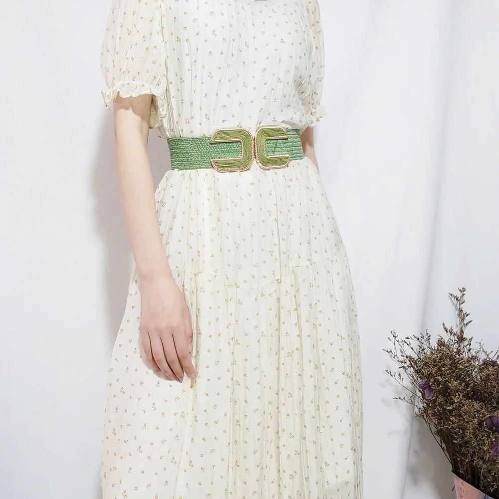 레트로 레트로 스트레치 벨트 넓은 통기성 탄성 허리띠 U 자형 버클 코르셋 허리띠