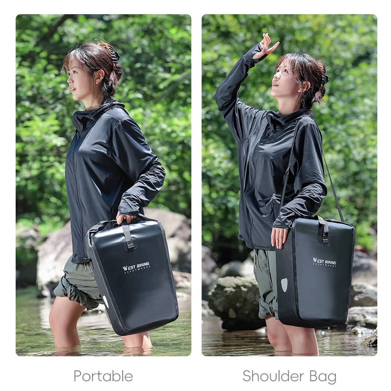WEST BIKING Full Waterproof Bike Bag 25L Large Capacity Trunk Pannier Long Travel Double Side Bag Cycling Bag Bike Accessories