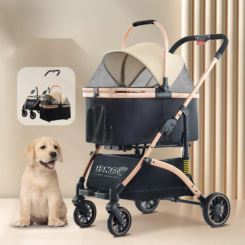 Carbon Steel Tube Pull Rod Pet Stroller Bag Separated Travel Car Foldable Collapsible Stroller For Medium Dogs Cat