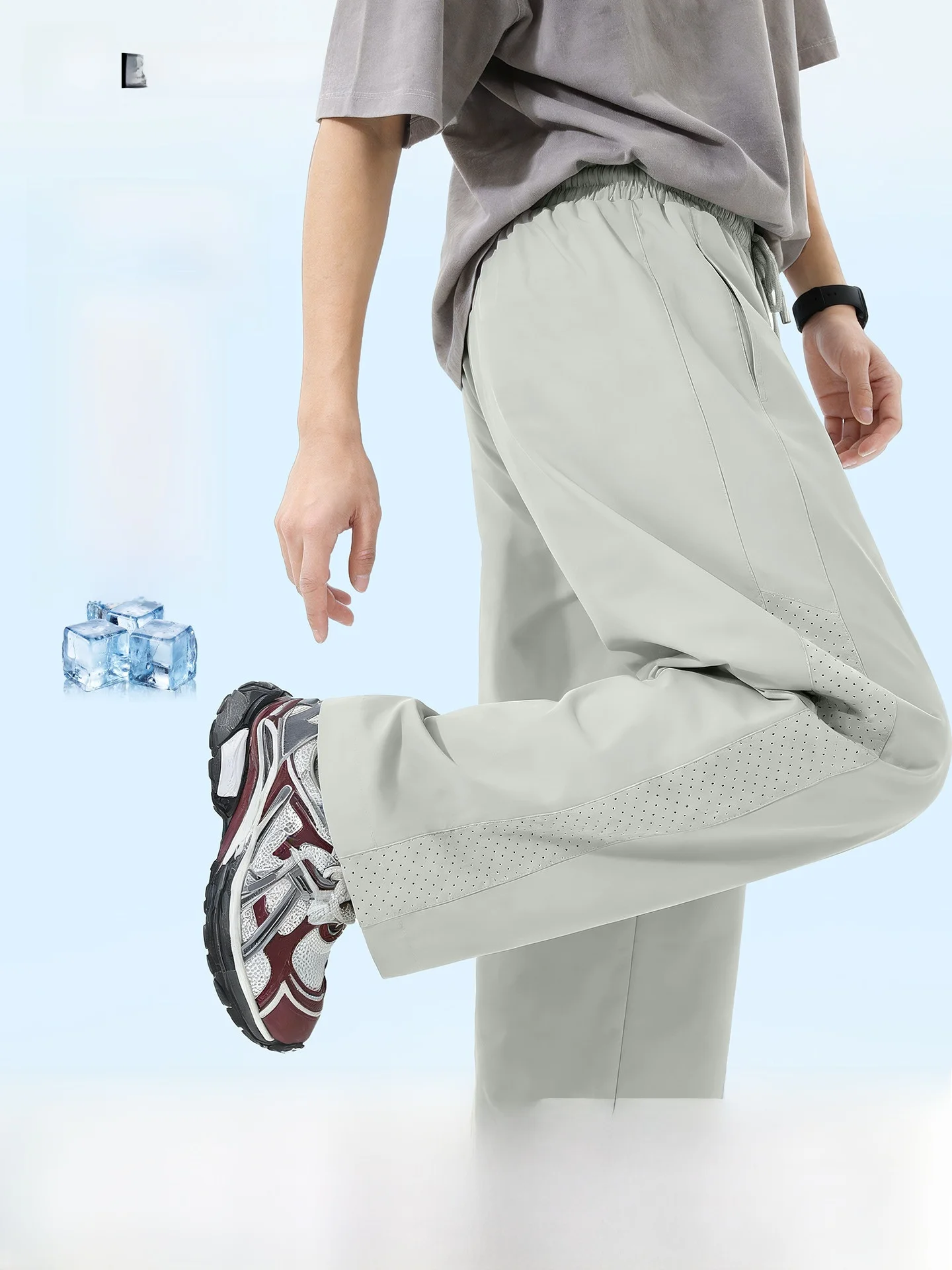 

Man Summer Thin Ice Silk Men's Cool Qui Dry Sports Long Pants Straight Casual Trousers Trendy Brand Loose Fit Leisure P...