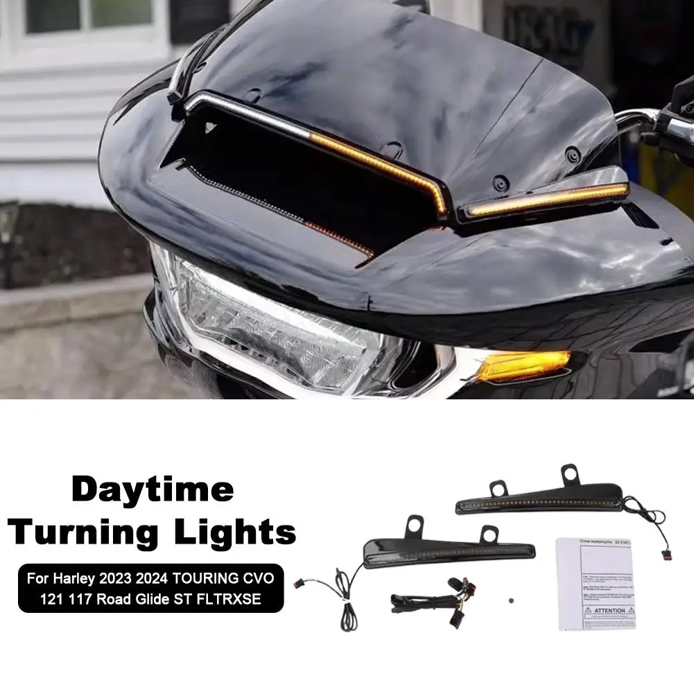 Motorcycle Windshield Side Trim LED Turn Signal Turning Light For Harley 2023 2024 TOURING CVO 121 117 Road Glide ST FLTRXSE