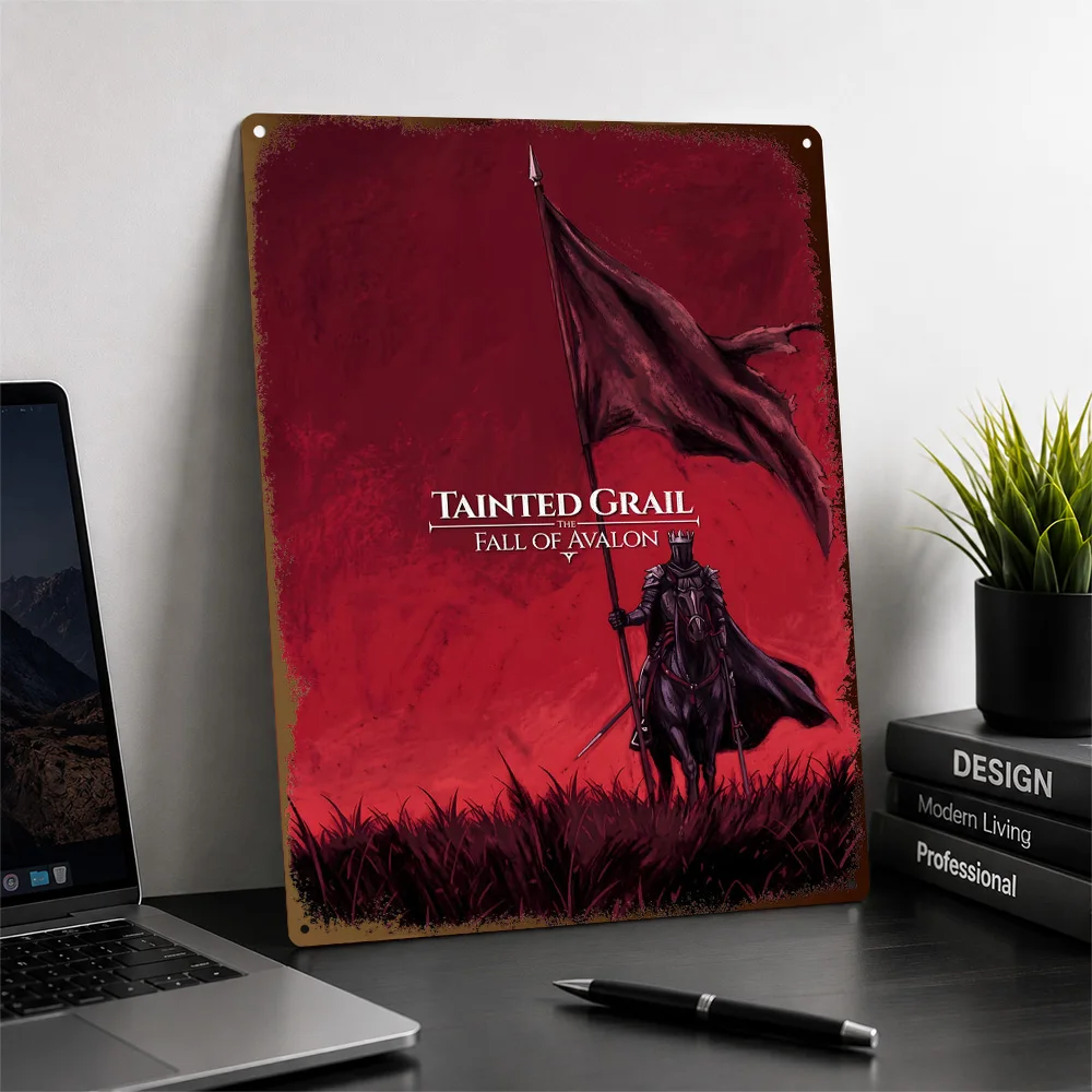 Tainted Grail Knight On Horse Aluminum Poster Customized Metal Tin Sign Dark Realm Style Wall Art Made To Suit Creative Studio
