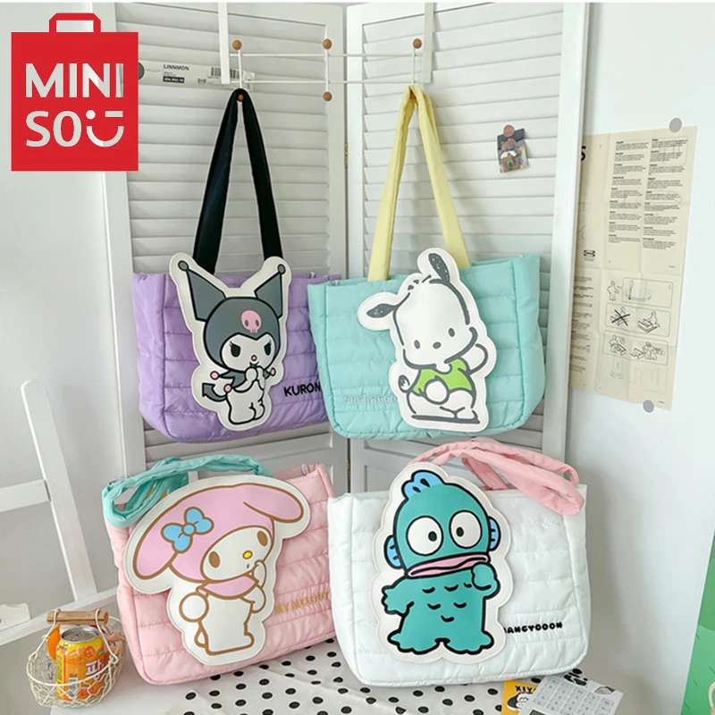 MINISO Sanrio New Cartoon Kuromi Down Fabric Torba na ramię o dużej pojemności Fashion Casual Cute Tote Bag