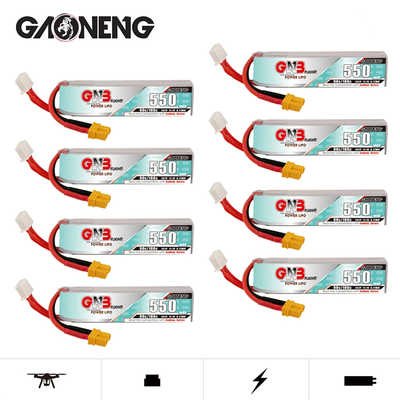 1-10 SZTUK GNB 3S 11.1V 550mah HV 90C/180C Akumulator LiPo z wtyczką XT30U-F do drona TINY8X Blade Inductrix FPV QX2 120S Beta75S