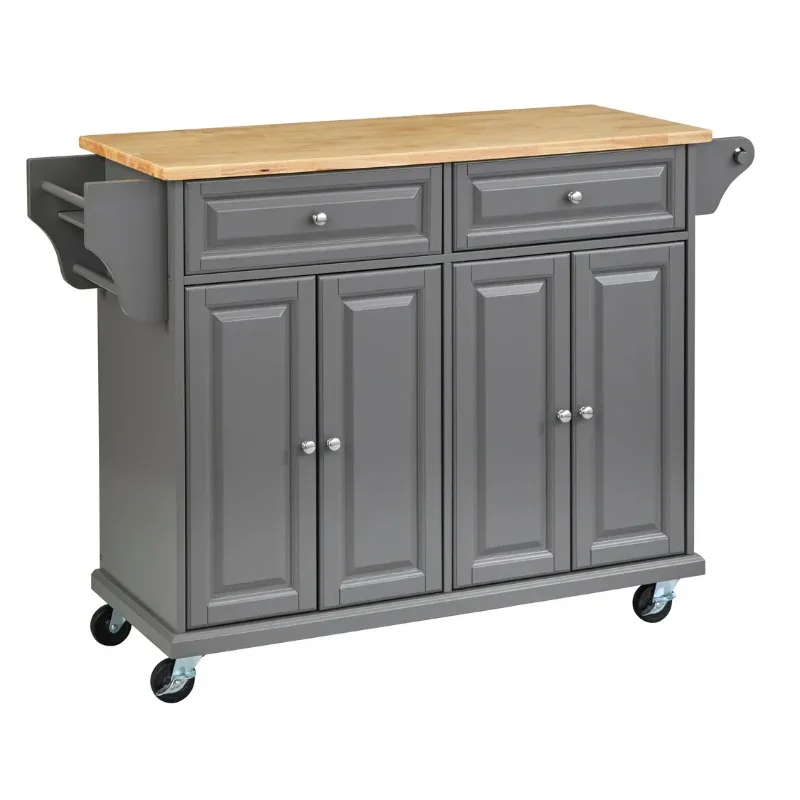 Mobile kitchen cart with double drawers and four doors