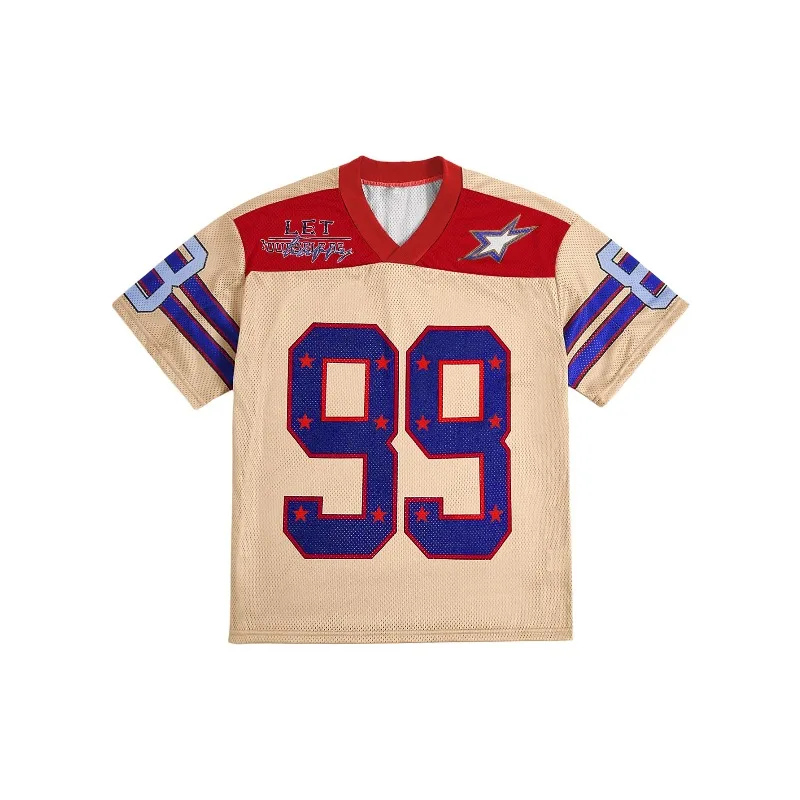 

Летняя тонкая сетчатая футболка с v-образным вырезом, повседневная модная брендовая спортивная дышащая американская трикотаж из ледяного шелка с принтом