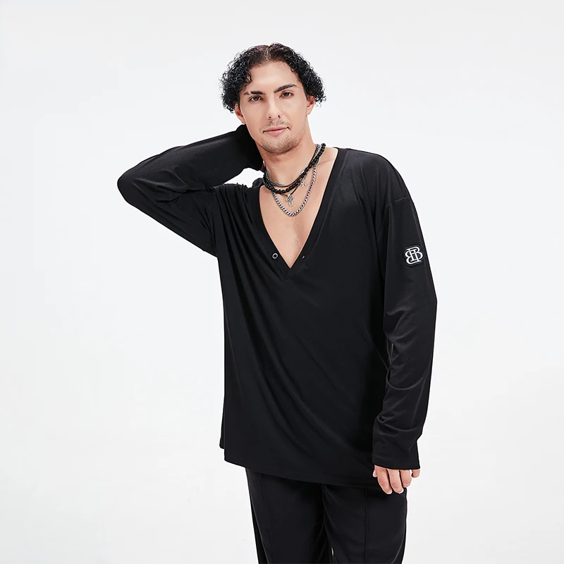 เสื้อตาข่ายคอวีเซ็กซี่สำหรับผู้ชาย, ชุดเต้นแทงโก้ชุดเต้นละตินสำหรับเต้นสมัยใหม่เสื้อผ้าชุดแต่งกายละติน DQS14168