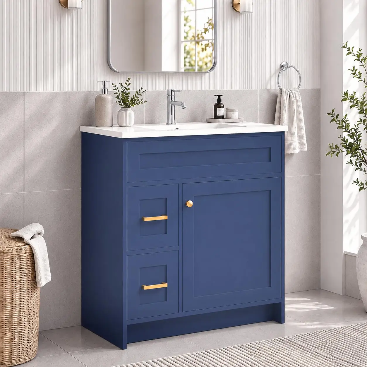 30 Inch Bathroom Vanity with Ceramic Sink & Countertop (Blue), Customized