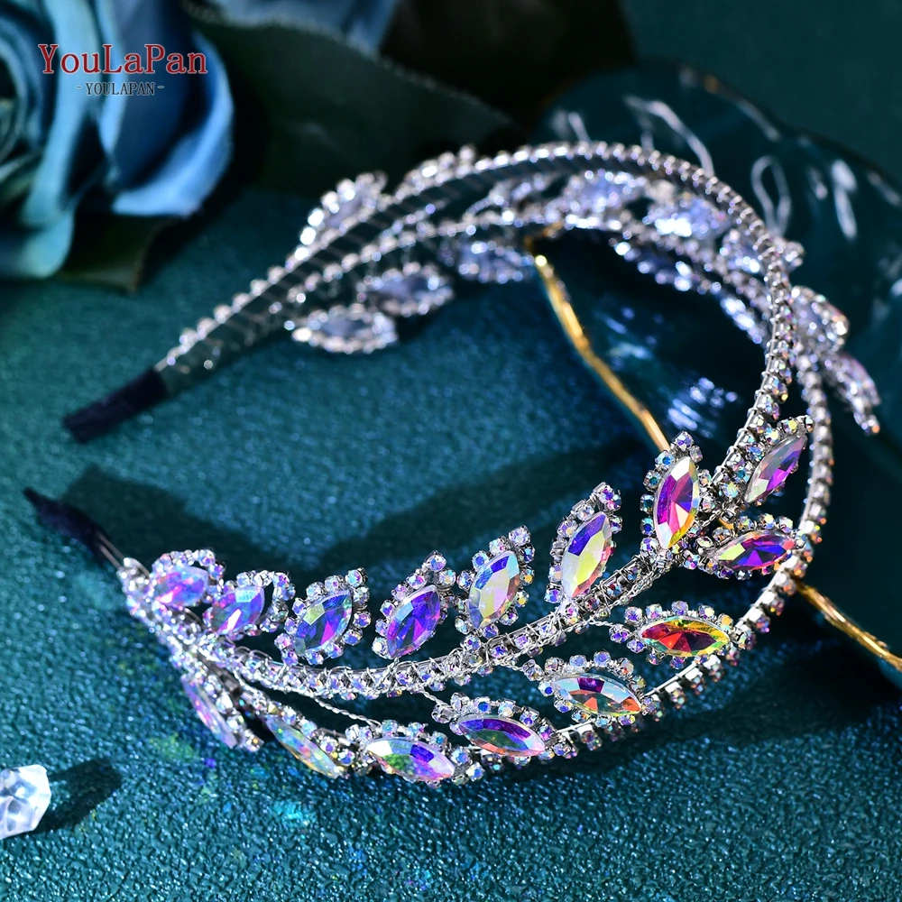 YouLaPan Bride Colorful AB Rhinestone Hair Hoop Handmade Wedding Sparkly Headband Hair Accessories Women Bling Headwear HP642