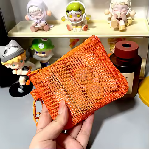 Travel Makeup Storage Bags New Mesh Coin Purse Simple Portable Mini Bag Multi-purpose Square Bag Double-layer Zipper Card Holder - Image 2