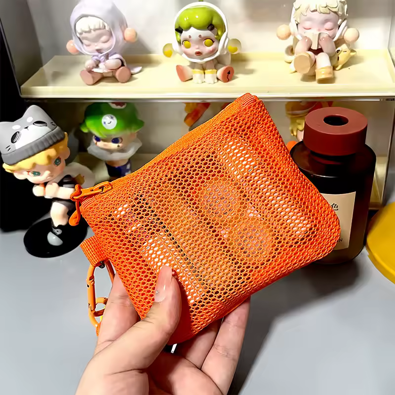 Travel Makeup Storage Bags New Mesh Coin Purse Simple Portable Mini Bag Multi-purpose Square Bag Double-layer Zipper Card Holder - Image 2