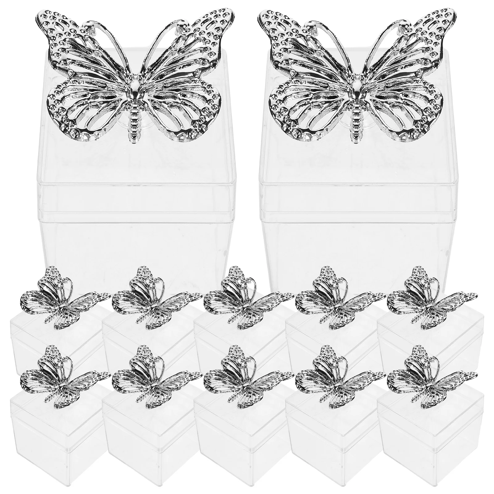 

12pcs European Style Wedding Favor Boxes Butterfly Shaped Electroplated Lid Clear Plastic Candy Containers For Bridal Shower