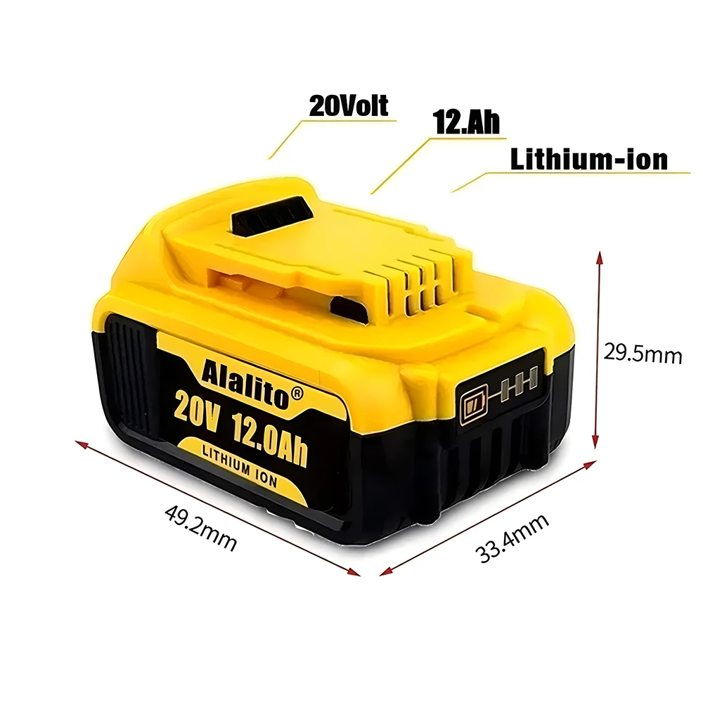 Imagem -03 - Bateria de Lítio Recarregável para Dewalt Ferramentas Elétricas Acessórios para Ferramentas Elétricas Substituir Baterias 18v 20v 12000mah Dcb200 Dcb184