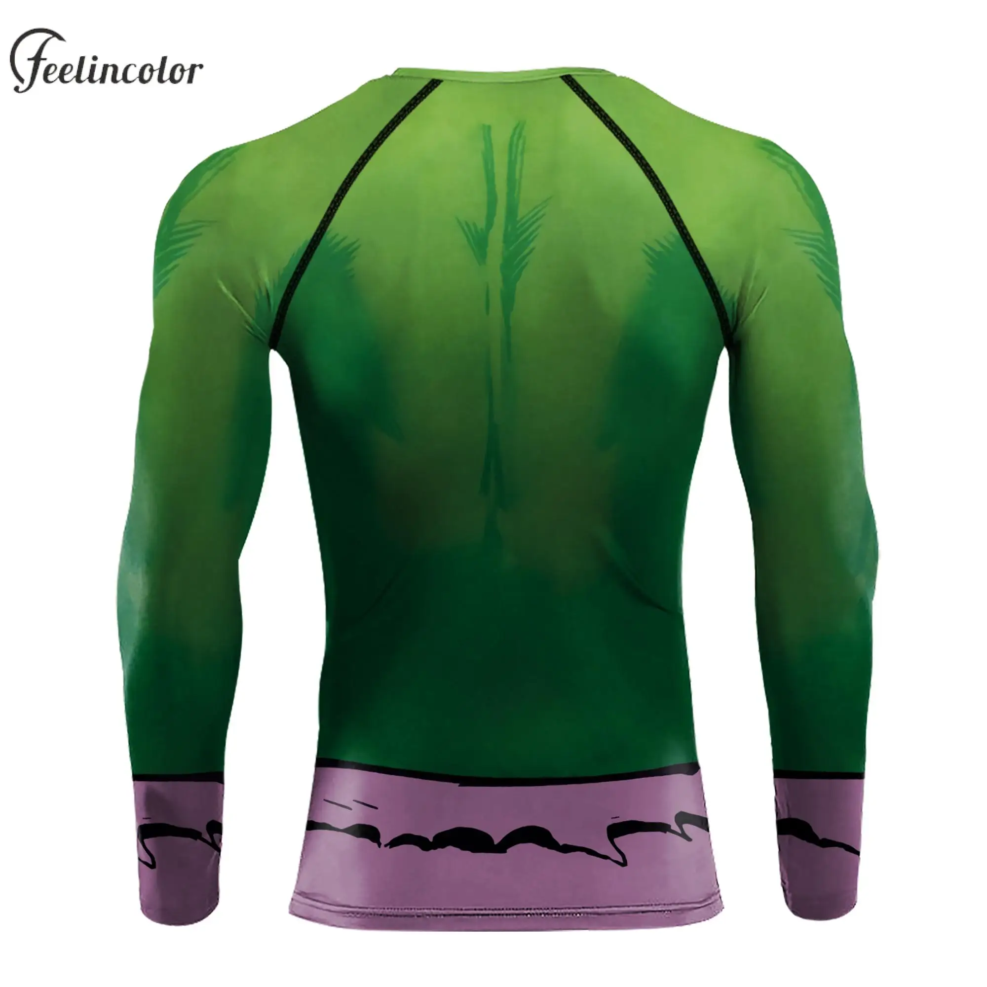 Man Compression Shirts Long Sleeve T-Shirt Male Fitness Top Crewneck Gym Clothes Elastic Anime Green Muscle Pattern Streetwear