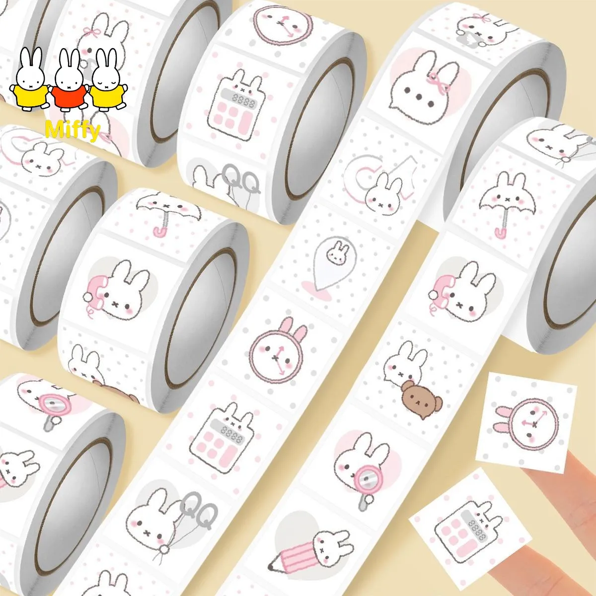 500Pcs Kawaii Miffy Sticker Seal Sticker Cartoon Rabbit Roll Sticker Cartoon Ins-style Planner Decoration Girl Gift