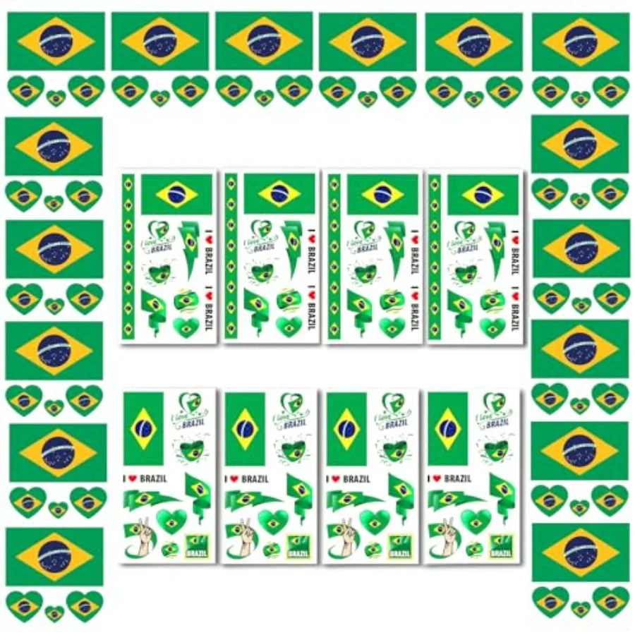

24 Sheets Brazil Flag Temporary Tattoos for World Cup Decorations 2026 Brazilian Flag Face Tattoo Transfer Stickers Perfect for