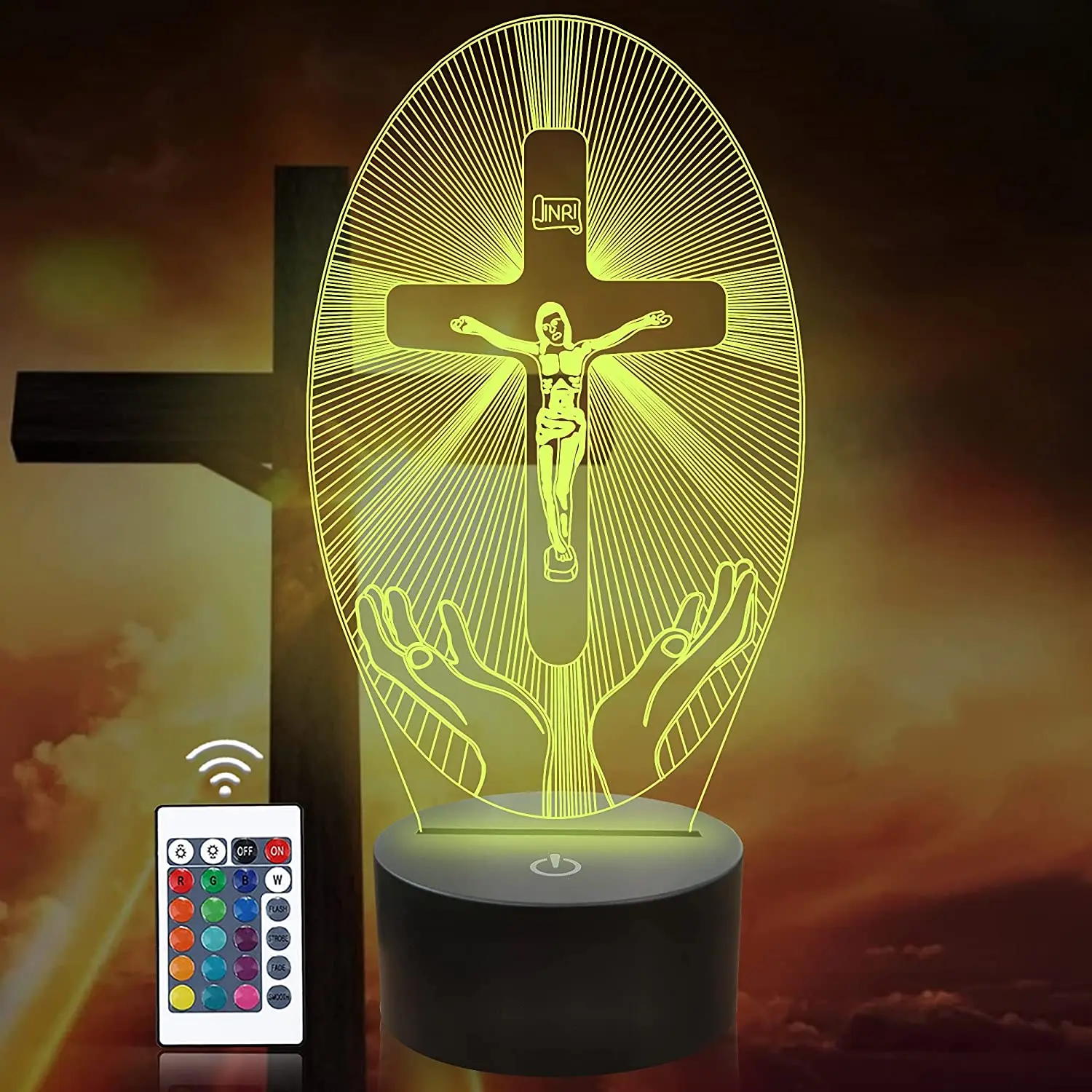 Cross 3D Night Light, Jesus LED Lamp 16 Color Changing Remote Control, Best Christian Gift for Religious Women Men Commemorate