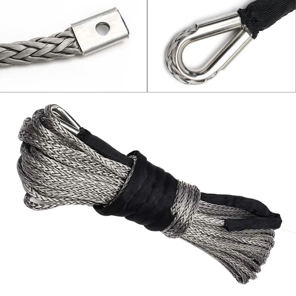 23000LBS Car Synthetic Winch Rope Line Grey Recovery Cable 4WD ATV Heavy Duty Rope Wrapped In A Loop 10MMx30M