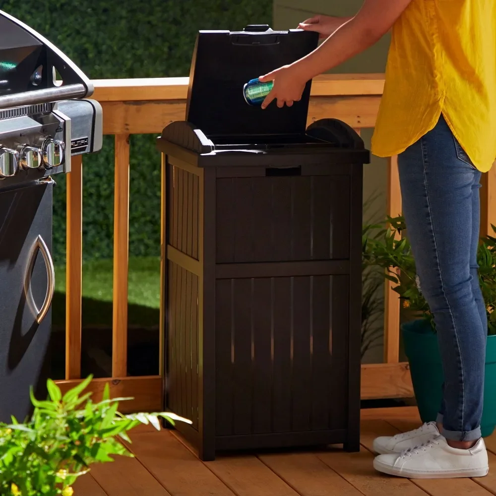 Trash Can 33 Gallon Hideaway Outdoor Garbage Can With Secure Lid Wastebasket Brown Food Waste Recycle Bin Cleaning