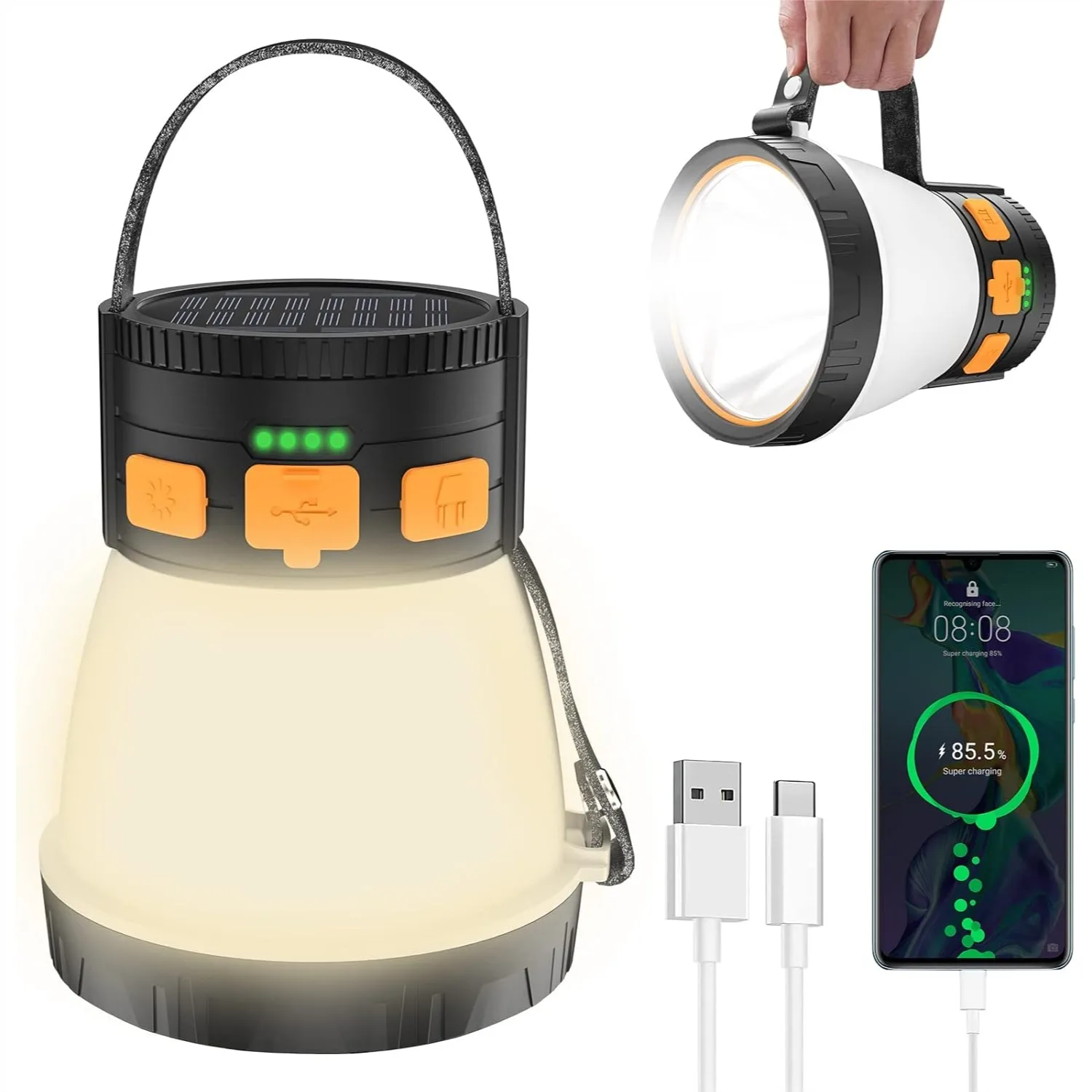 

LED Camping Lantern 1500 Lumens Rechargeable with Solar Panel, 8 Light Modes, 7500mAh Power Bank for Hurricane Emergency