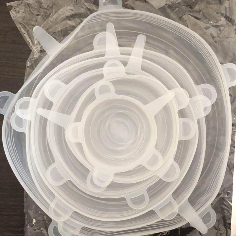 Tapa de silicona elástica ajustable para alimentos, tapas extensibles universales para latas, platos, cuencos, reutilizables, 6 unidades por lote