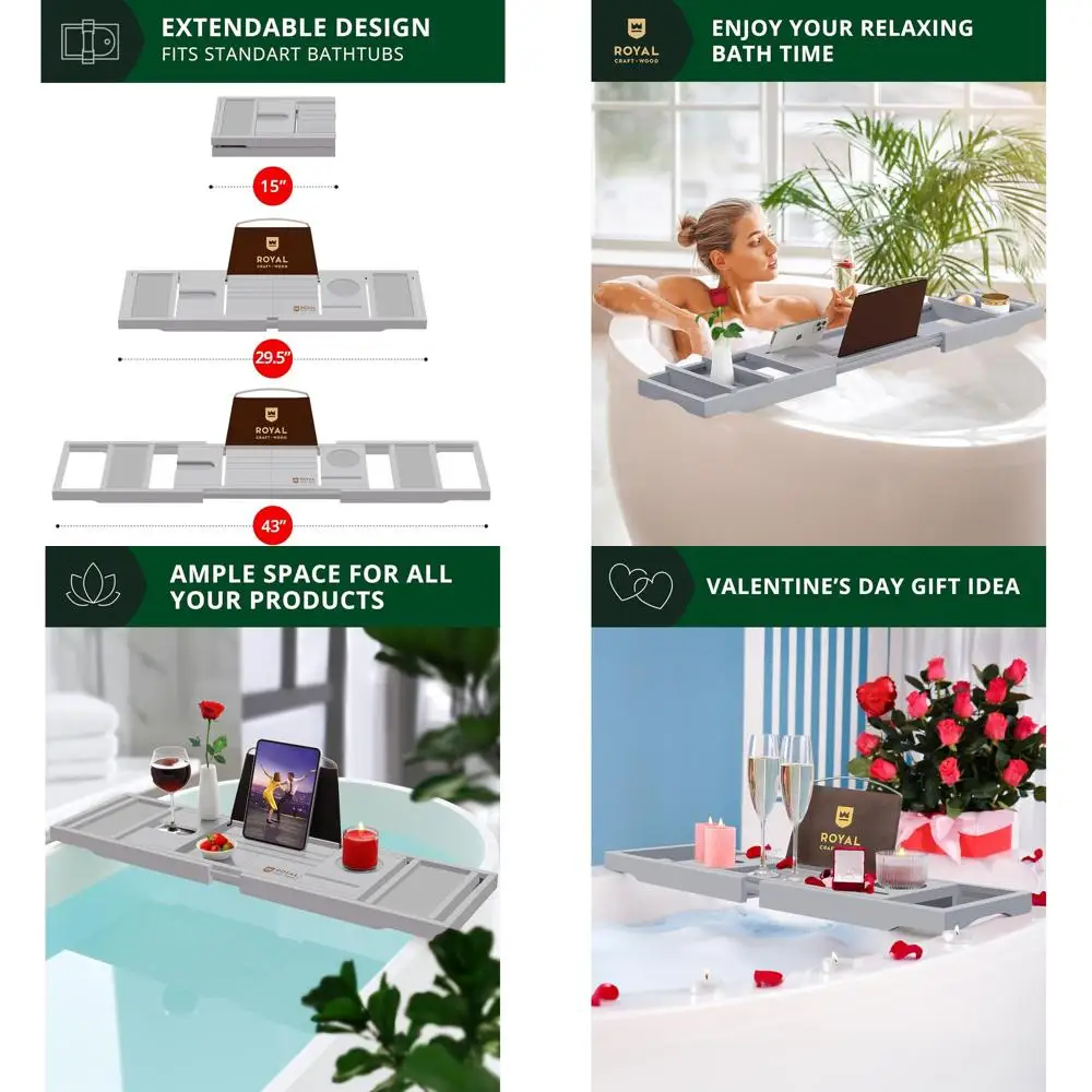 

Elegant Bamboo Bathtub Caddy - Expandable Wood Tray for Bath, Ideal Gift for Home & Moms