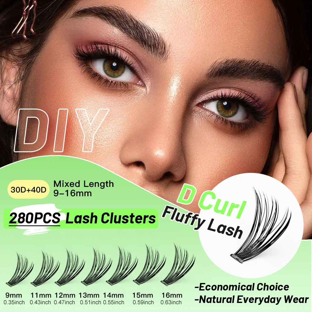 Kit ciglia finte fai-da-te 30D + 40D D Curl Lash Cluster Kit Ciglia individuali con legame per ciglia e pinzette per sigillare le ciglia Fai da te