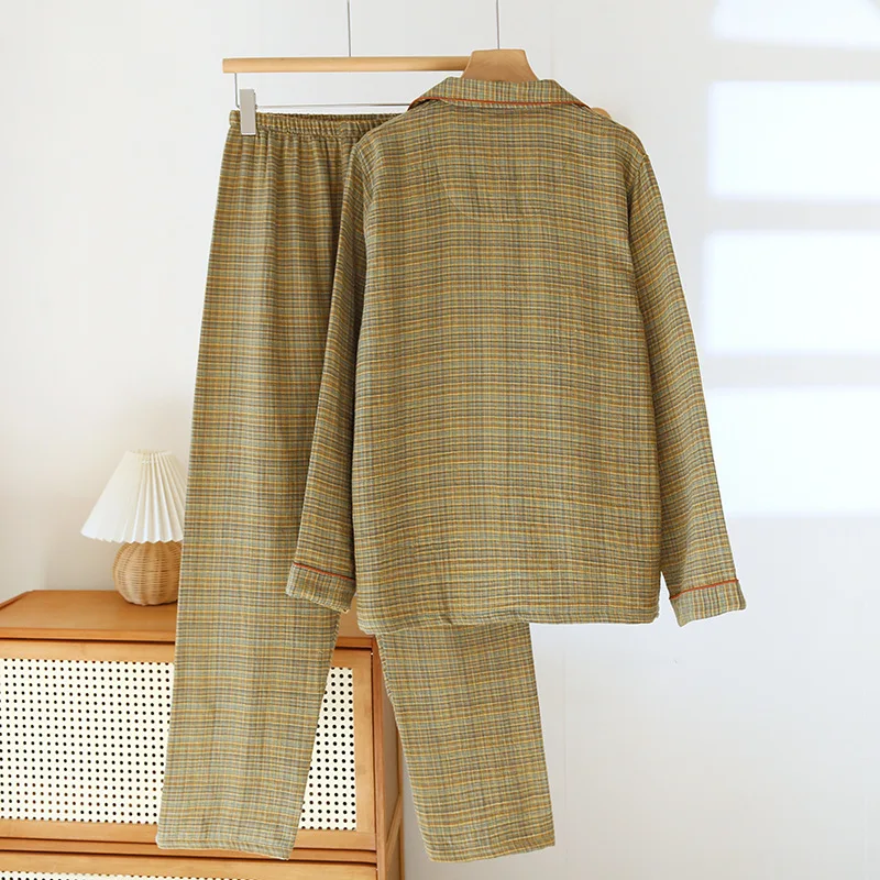 2025 Women's New Spring and Autumn Pajama Set 100% Cotton Long Sleeve Long Pants Two Piece Set Loose Collar Home Clothes Ladies