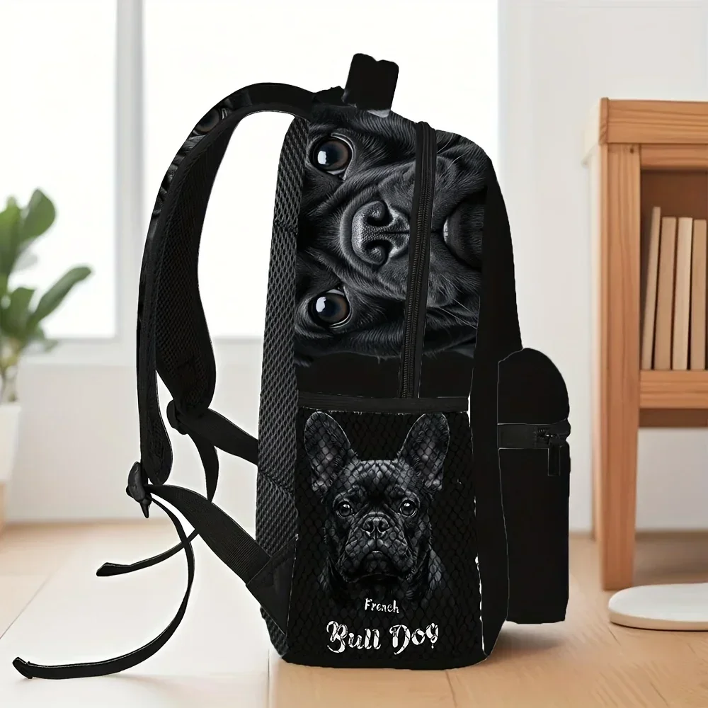 Custom Bag 1pc 2D Flat Printing French Bulldog Double Sided Printed Backpack, Lightweight And Stylish, Perfect For Students And